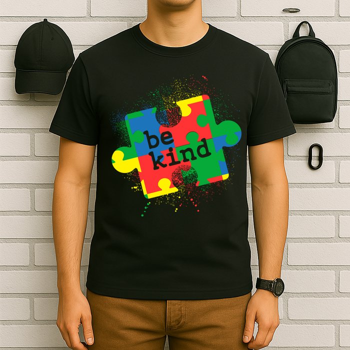 Autism Be Kind Puzzle Piece Splatter T-Shirt