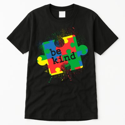 Autism Be Kind Puzzle Piece Splatter Tall T-Shirt