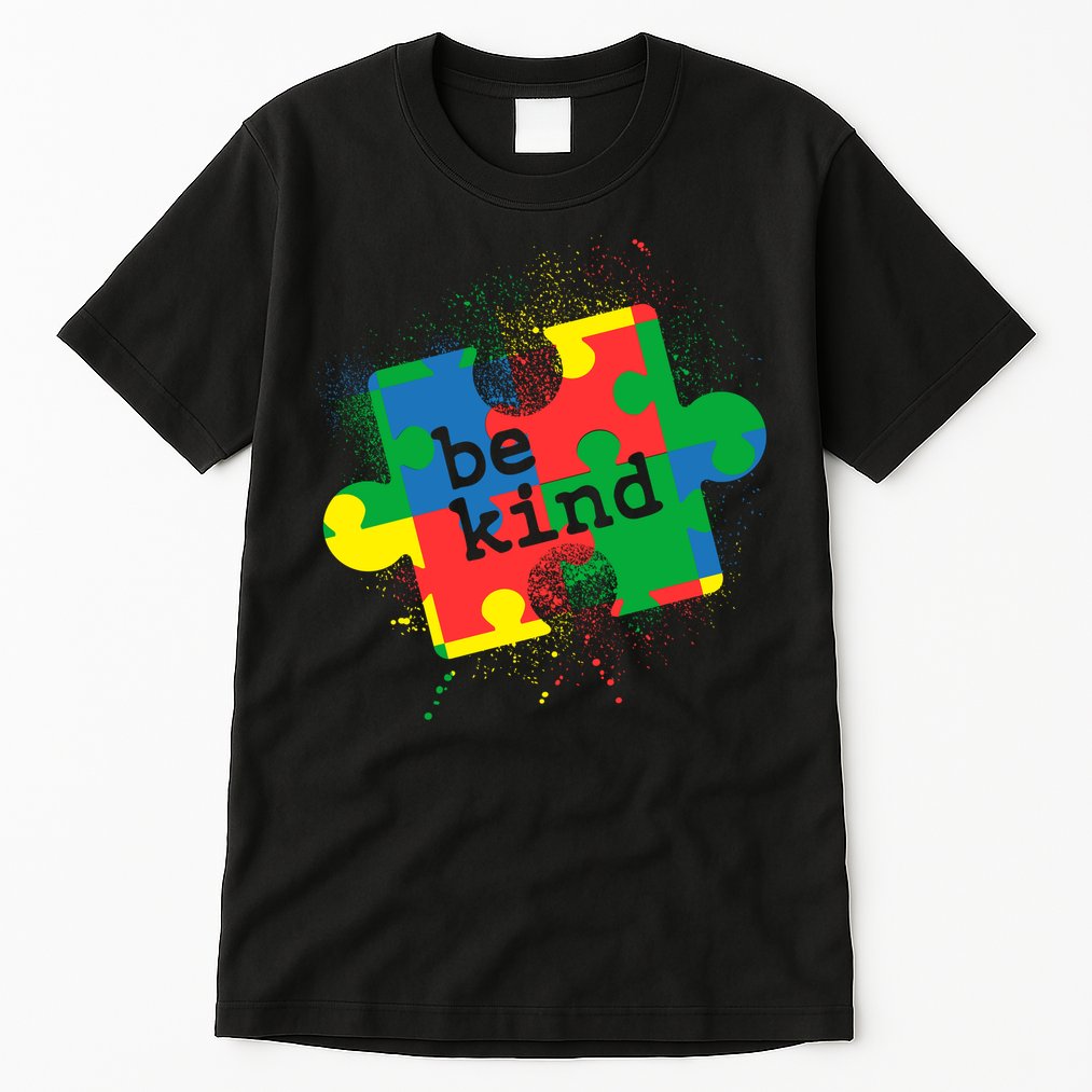 Autism Be Kind Puzzle Piece Splatter Tall T-Shirt
