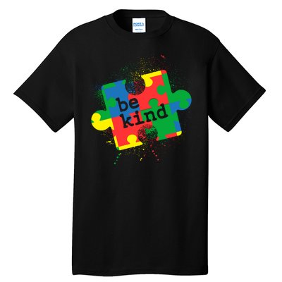 Autism Be Kind Puzzle Piece Splatter Tall T-Shirt