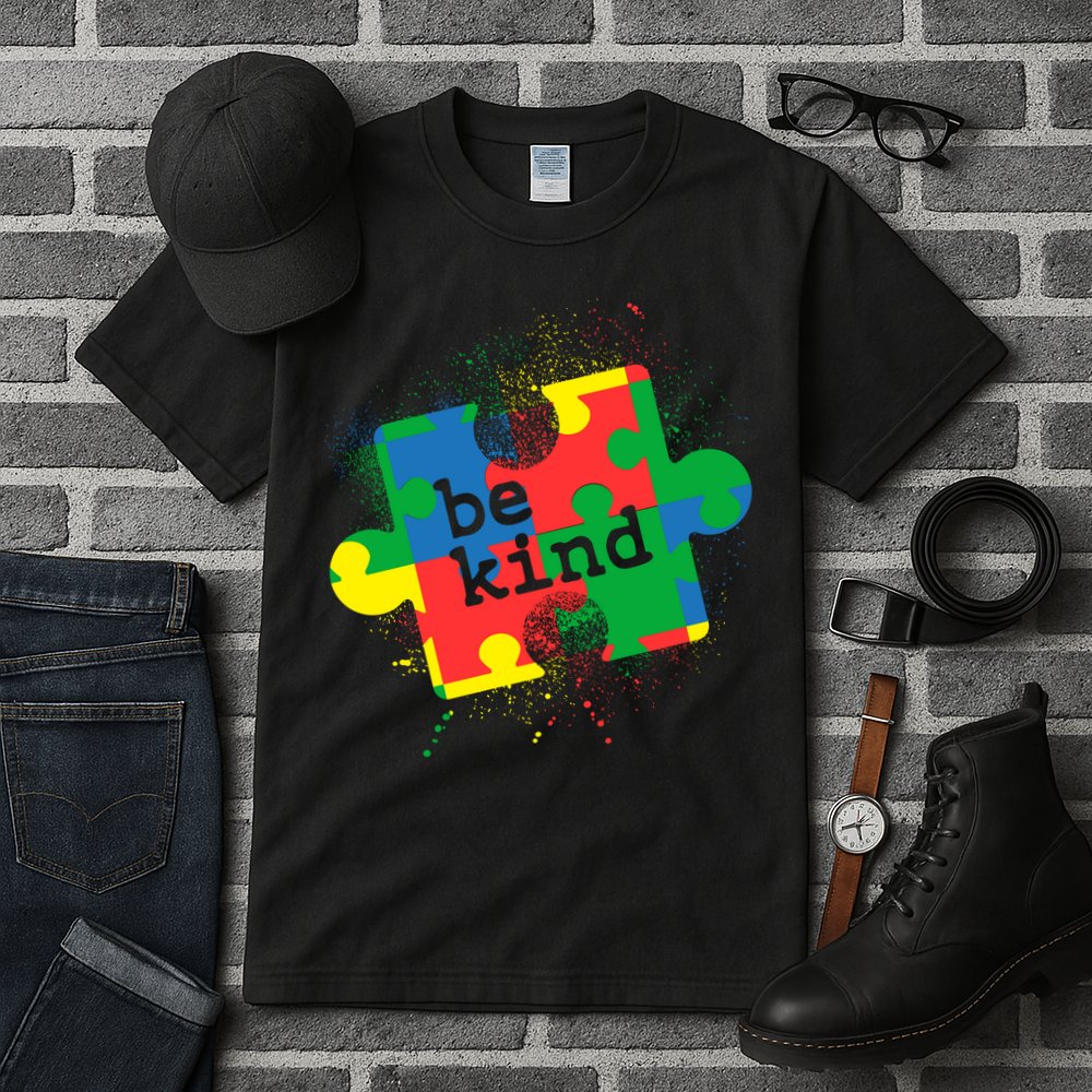 Autism Be Kind Puzzle Piece Splatter Tall T-Shirt