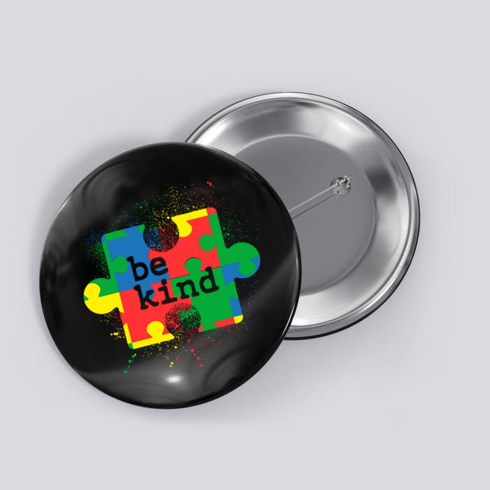 Autism Be Kind Puzzle Piece Splatter Button