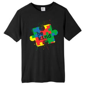 Autism Be Kind Puzzle Piece Splatter Tall Fusion ChromaSoft Performance T-Shirt