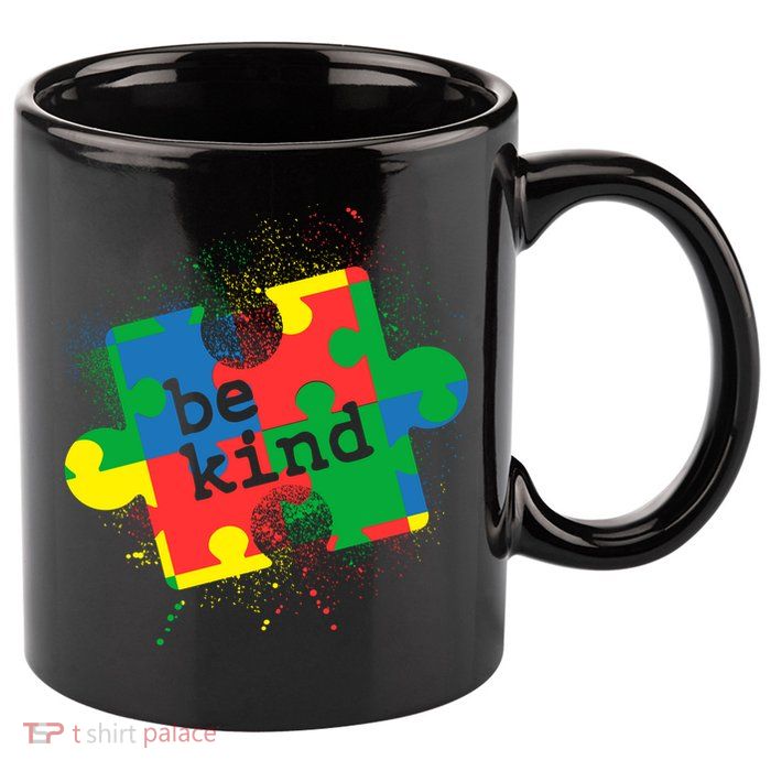 Autism Be Kind Puzzle Piece Splatter 11oz C Handle Ceramic Mug
