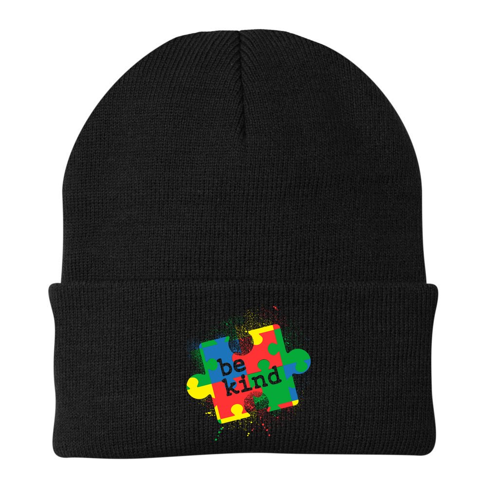 Autism Be Kind Puzzle Piece Splatter Beanie