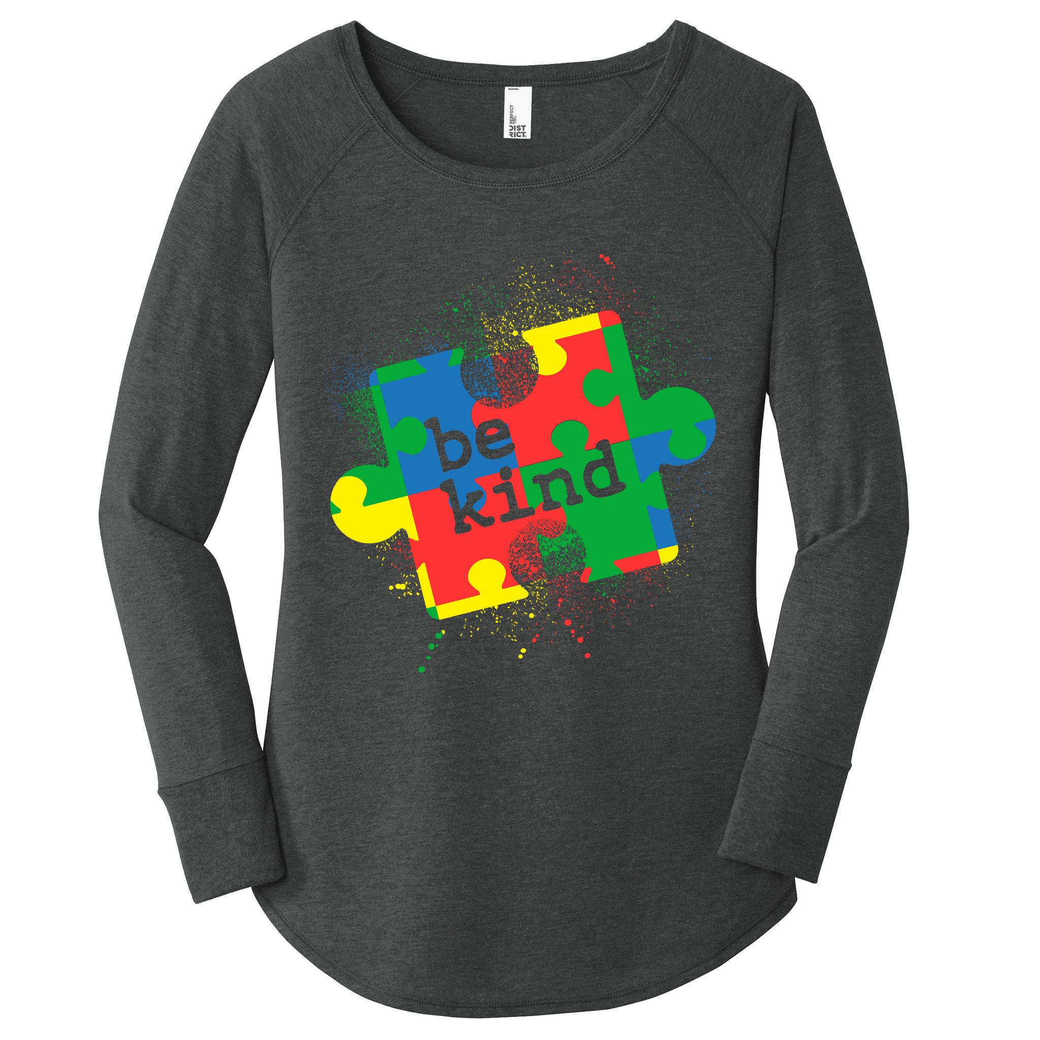 Autism Be Kind Puzzle Piece Splatter Women's Perfect Tri Tunic Long Sleeve Shirt