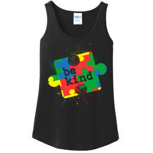 Autism Be Kind Puzzle Piece Splatter Ladies Essential Tank