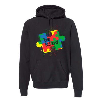 Autism Be Kind Puzzle Piece Splatter Premium Hoodie