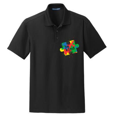 Autism Be Kind Puzzle Piece Splatter Dry Zone Grid Polo