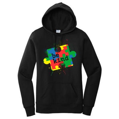 Autism Be Kind Puzzle Piece Splatter Women's Pullover Hoodie