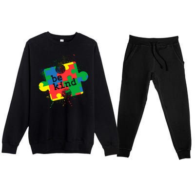 Autism Be Kind Puzzle Piece Splatter Premium Crewneck Sweatsuit Set