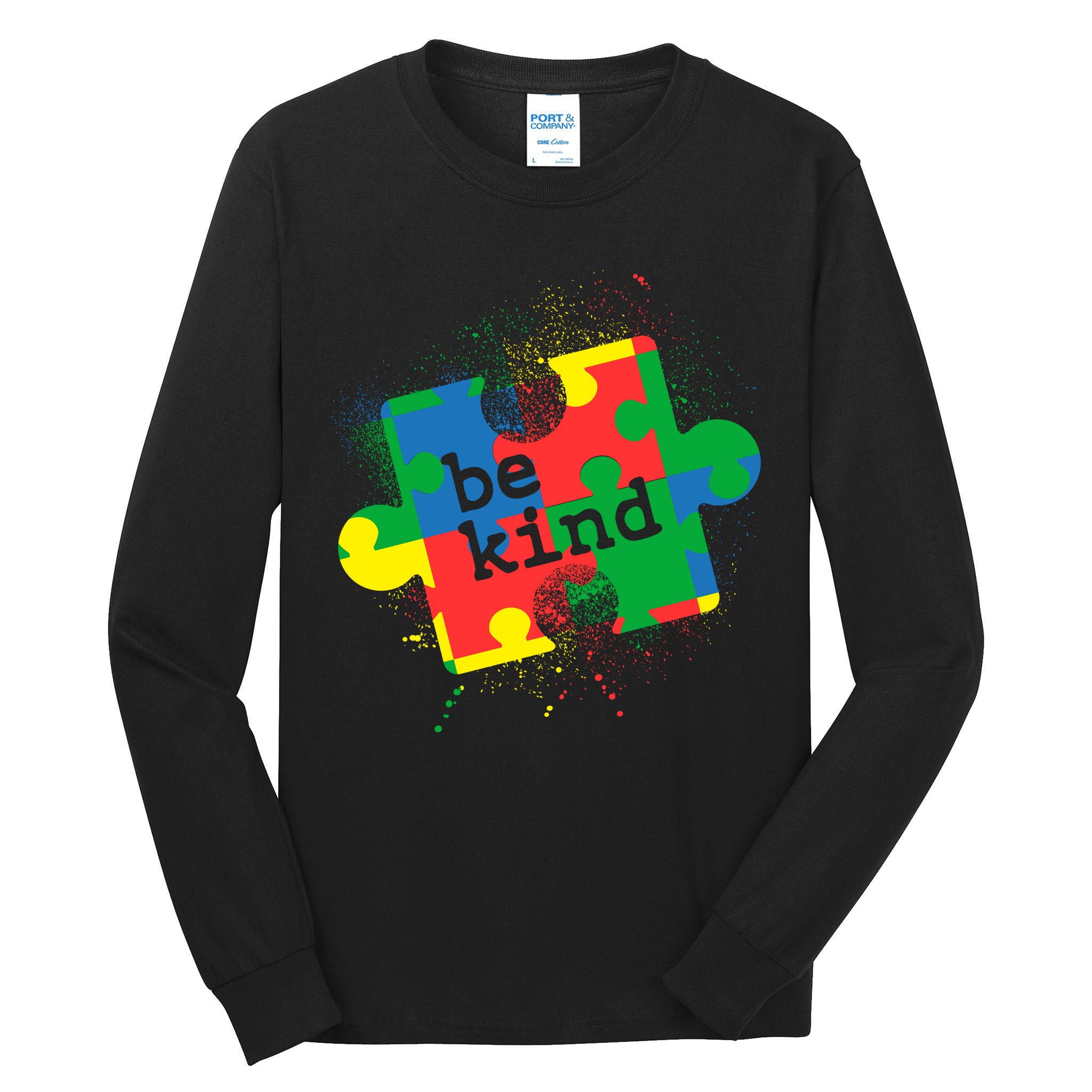 Autism Be Kind Puzzle Piece Splatter Tall Long Sleeve T-Shirt