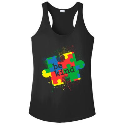 Autism Be Kind Puzzle Piece Splatter Ladies PosiCharge Competitor Racerback Tank