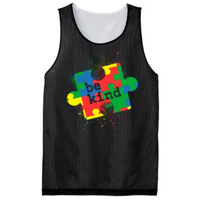 Autism Be Kind Puzzle Piece Splatter Mesh Reversible Basketball Jersey Tank