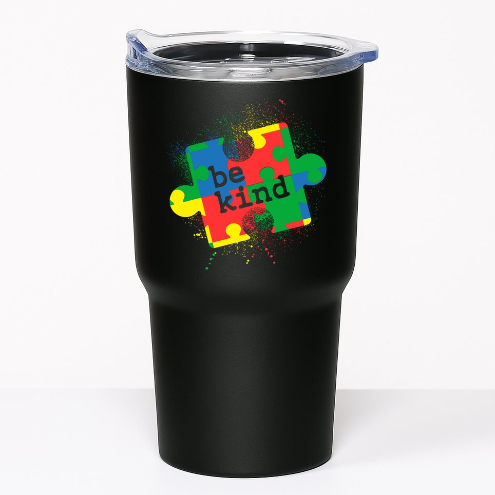 Autism Be Kind Puzzle Piece Splatter Tumbler