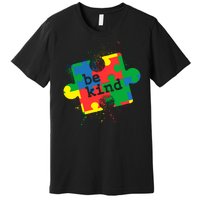 Autism Be Kind Puzzle Piece Splatter Premium T-Shirt