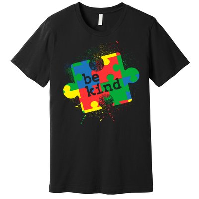 Autism Be Kind Puzzle Piece Splatter Premium T-Shirt