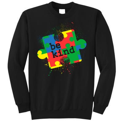 Autism Be Kind Puzzle Piece Splatter Tall Sweatshirt