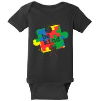 Autism Be Kind Puzzle Piece Splatter Baby Bodysuit