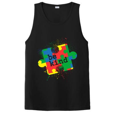 Autism Be Kind Puzzle Piece Splatter PosiCharge Competitor Tank