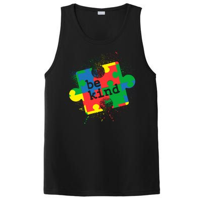 Autism Be Kind Puzzle Piece Splatter PosiCharge Competitor Tank