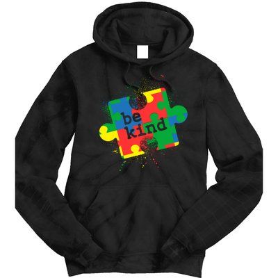 Autism Be Kind Puzzle Piece Splatter Tie Dye Hoodie