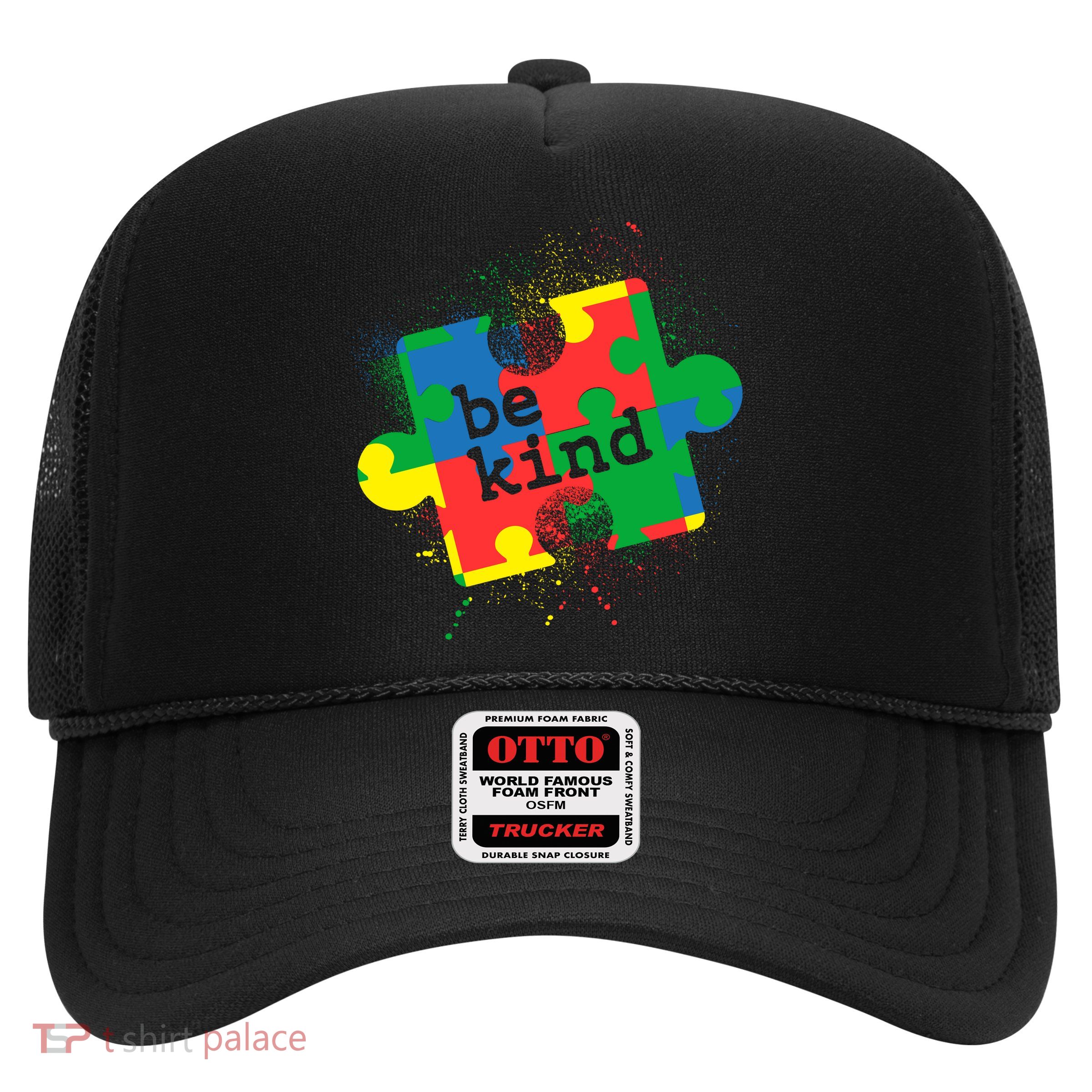 Autism Be Kind Puzzle Piece Splatter Trucker Hat