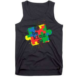 Autism Be Kind Puzzle Piece Splatter Tank Top