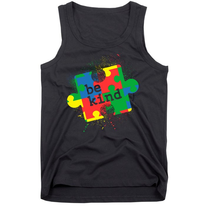 Autism Be Kind Puzzle Piece Splatter Tank Top