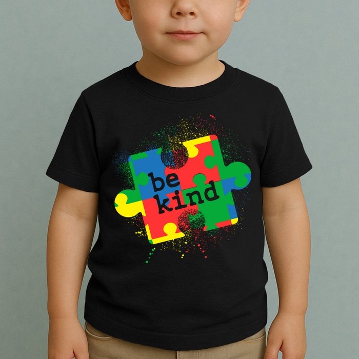 Autism Be Kind Puzzle Piece Splatter Toddler T-Shirt