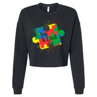 Autism Be Kind Puzzle Piece Splatter Cropped Pullover Crew