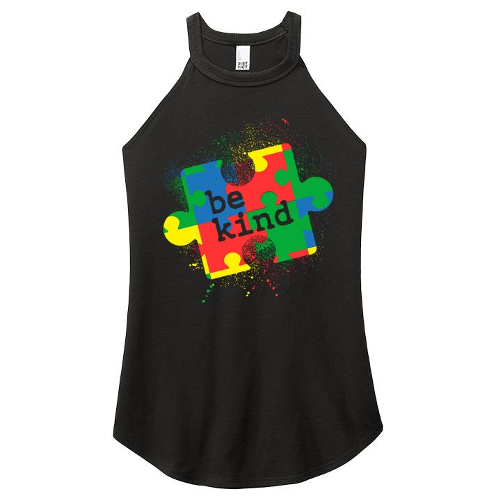 Autism Be Kind Puzzle Piece Splatter Women's Perfect Tri Rocker Tank