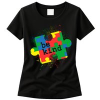 Autism Be Kind Puzzle Piece Splatter Womens T-Shirt