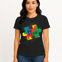 Autism Be Kind Puzzle Piece Splatter Womens T-Shirt