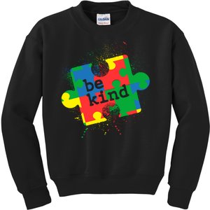 Autism Be Kind Puzzle Piece Splatter Kids Sweatshirt