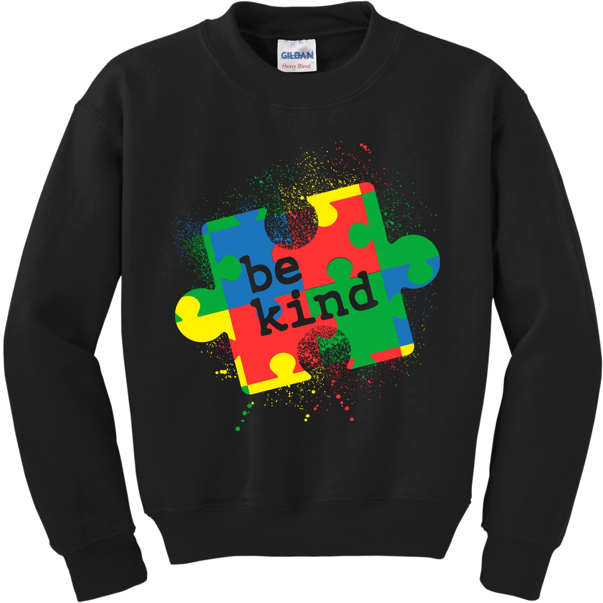 Autism Be Kind Puzzle Piece Splatter Kids Sweatshirt