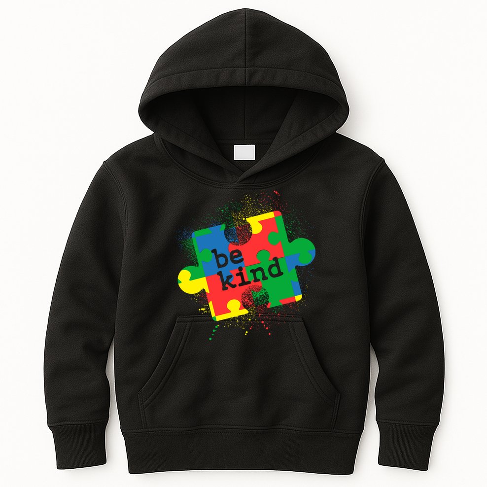 Autism Be Kind Puzzle Piece Splatter Kids Hoodie