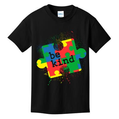 Autism Be Kind Puzzle Piece Splatter Kids T-Shirt