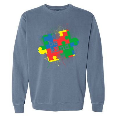 Autism Be Kind Puzzle Piece Splatter Garment-Dyed Sweatshirt