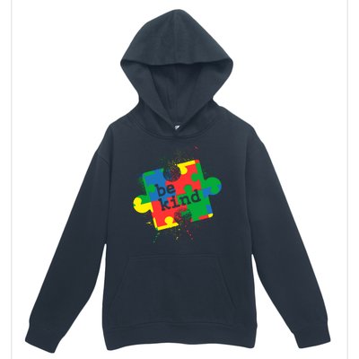 Autism Be Kind Puzzle Piece Splatter Urban Pullover Hoodie