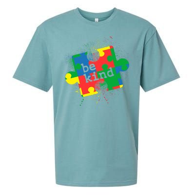 Autism Be Kind Puzzle Piece Splatter Sueded Cloud Jersey T-Shirt