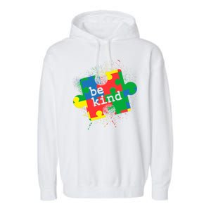 Autism Be Kind Puzzle Piece Splatter Garment-Dyed Fleece Hoodie