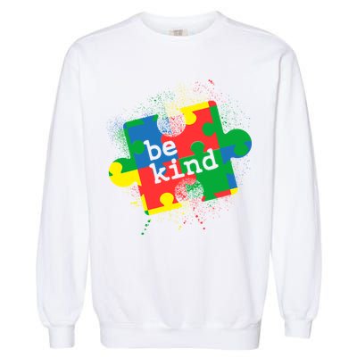 Autism Be Kind Puzzle Piece Splatter Garment-Dyed Sweatshirt