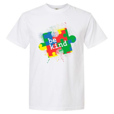 Autism Be Kind Puzzle Piece Splatter Garment-Dyed Heavyweight T-Shirt