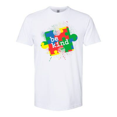 Autism Be Kind Puzzle Piece Splatter Softstyle CVC T-Shirt