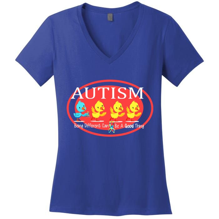 Autism Being Different Can Be A Good Thing Ducks Women's V-Neck T-Shirt