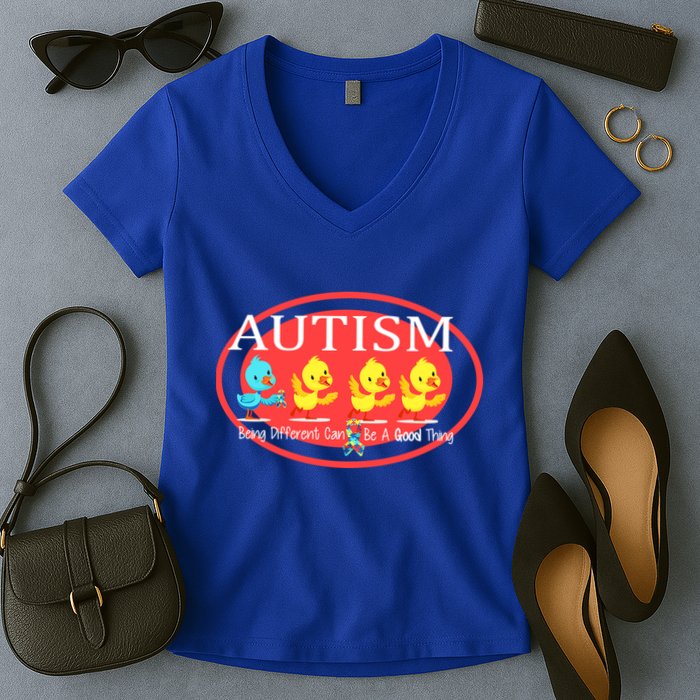 Autism Being Different Can Be A Good Thing Ducks Women's V-Neck T-Shirt
