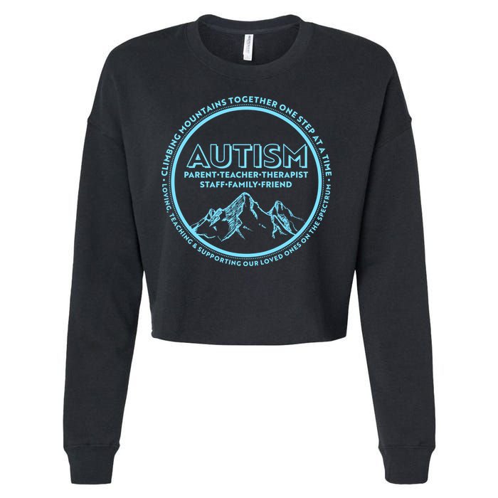 Autism Climbing Mountains Together Cropped Pullover Crew