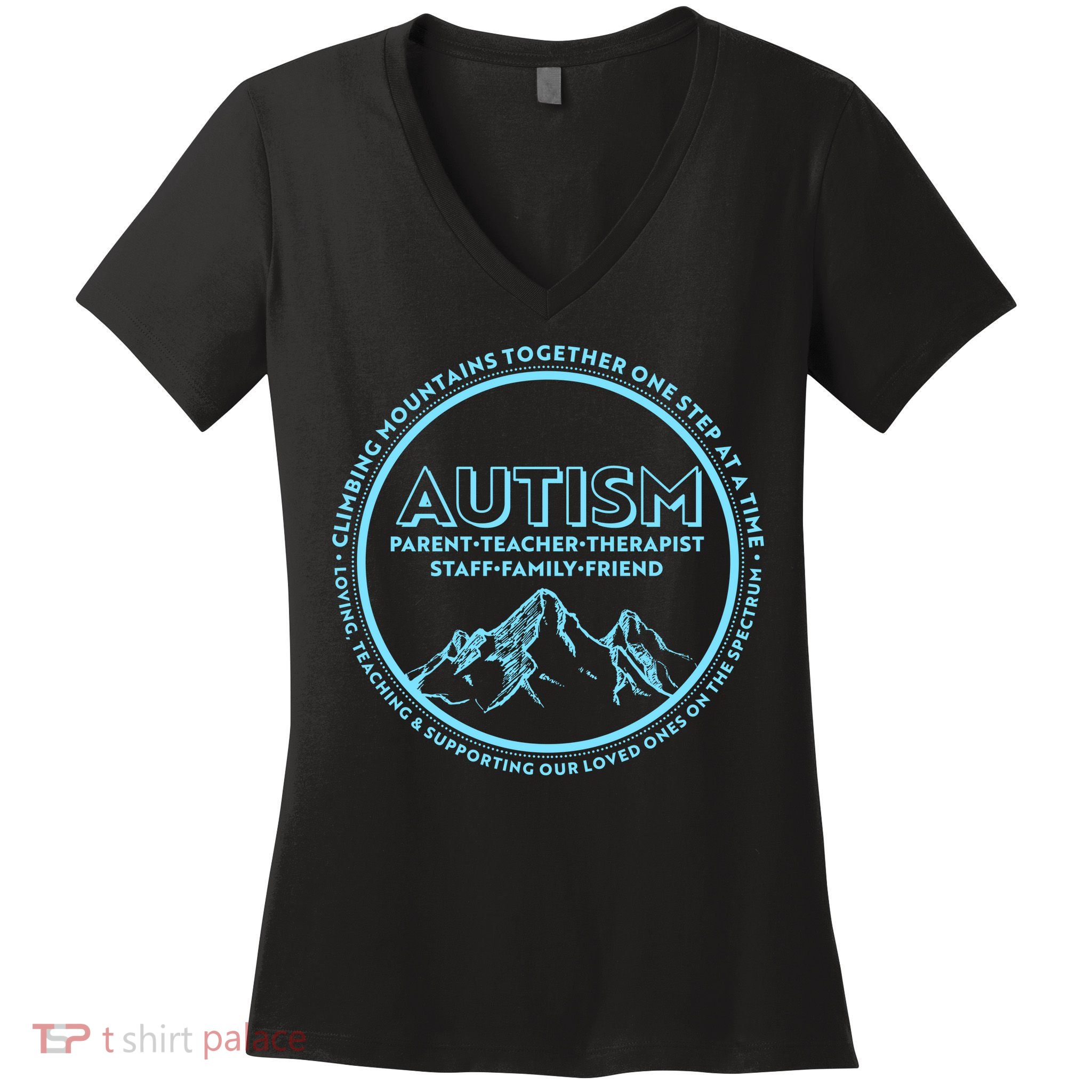 Autism Climbing Mountains Together Women's V-Neck T-Shirt