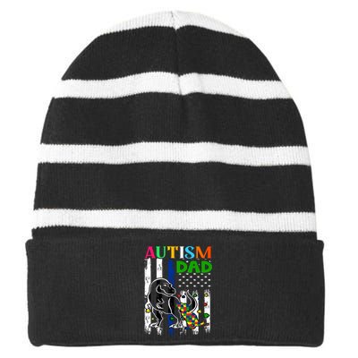 Autism Dad Striped Beanie with Solid Band